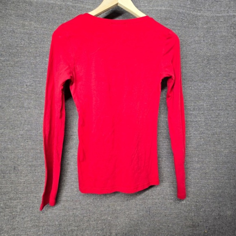 Active Basic Womens Red Long Sleeve Scoop Neck Cotton Stretch Top T9666 Small - Picture 6 of 6